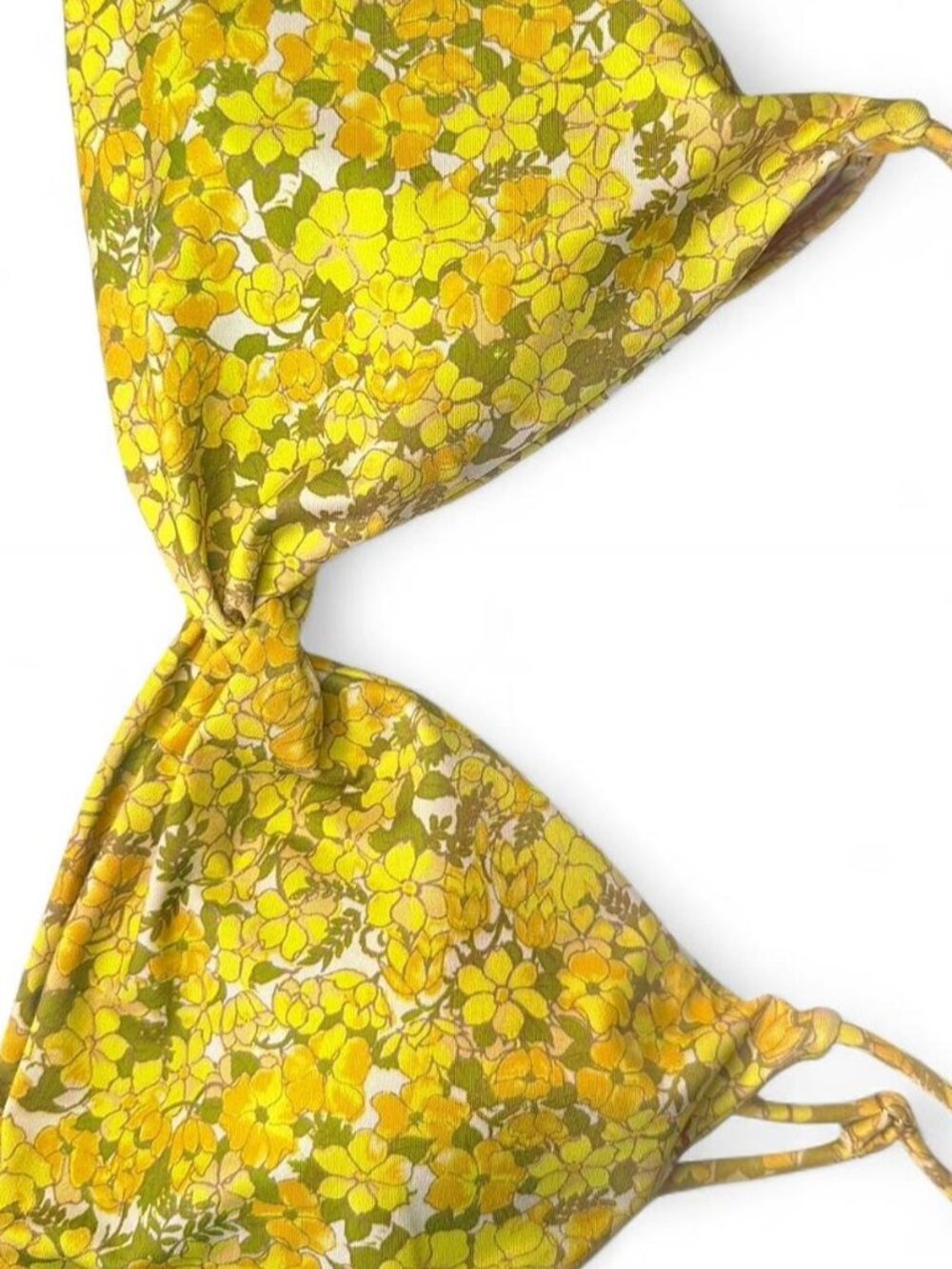 Volcom Yellow Floral 70s Bikini Top XL NWT Underwire Retro Swim